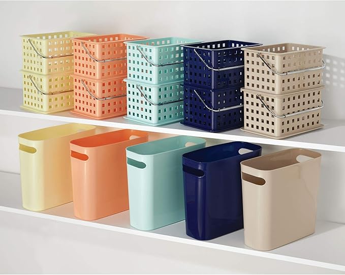 iDesign Spa BPA-Free Plastic Small Stackable Basket with Handle - 9.25" x 7" x 5", Mint