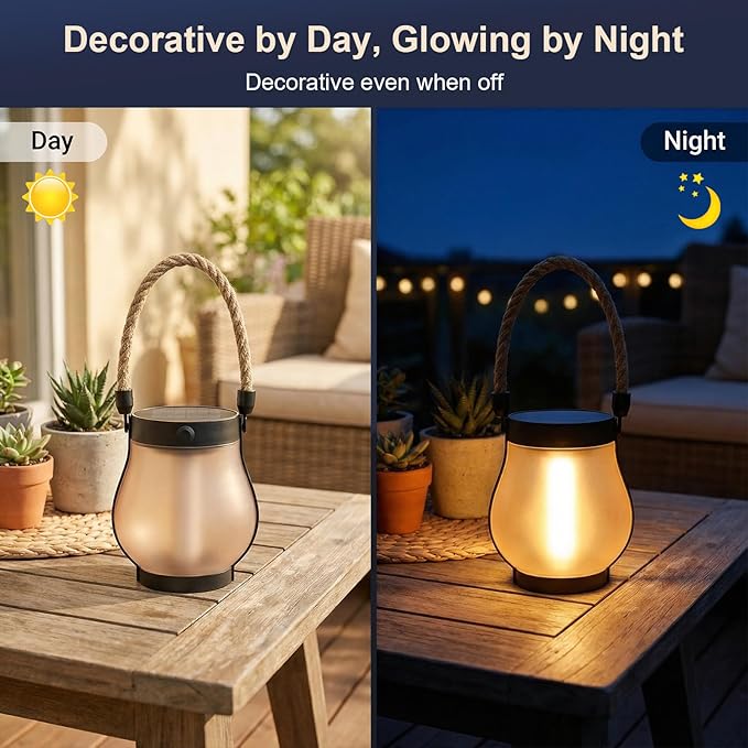 Solar Lanterns Outdoor Waterproof 8 Pack, Outdoor Solar Lanterns with Flickering Flame Effect, USB-C & Solar Charging, Auto Dusk to Dawn, Hanging Light for Garden Patio Yard