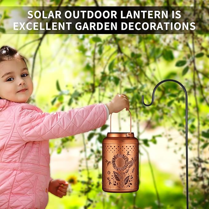 2 Pack Solar Lanterns Outdoor Waterproof, Dragonflies Garden Decor Gifts for Women Mom Grandma Hanging Solar Lights Metal Decoration Outside for Yard, Pati(Sunflowers)