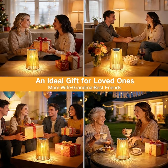 Solar Lanterns Outdoor Waterproof, Hanging Rattan Woven Solar Lights with Auto On/Off, Decorative Gifts for Mom, Garden, Yard, Patio, Tree, Porch, Lawn, Pathway & Outside Tabletop Decor