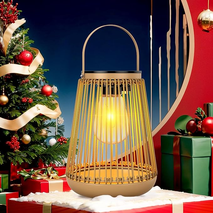 Solar Lights Outdoor Waterproof Garden Decor Lantern Hanging Lamp with Handle,Unique Ideas Rattan LED Lanterns for Decorations Patio Lawn Tabletop Pathway 4 Pack