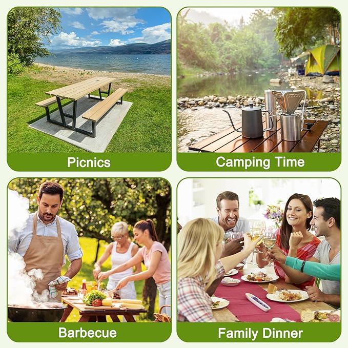 Picnic Table Cover with Bench Covers Windproof Waterproof Picnic Table Covers Camping Tablecloth with Self-Storage Bag, 72in, Green