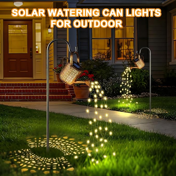2 Pack Solar Watering Can Lights, Solar Lights Outdoor Decorative, Small Hanging Lantern Landscape Light Waterproof, Outside Garden Decor for Yard Lawn Patio, Gifts for Mom Grandma Women Birthday