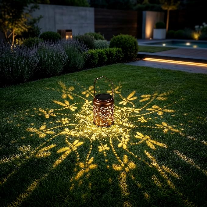 Solar Lantern Outdoor Waterproof, Gifts for Women Mom Grandma, Hanging Metal Light Dragonfly Garden Decor for Yard Patio Lawn