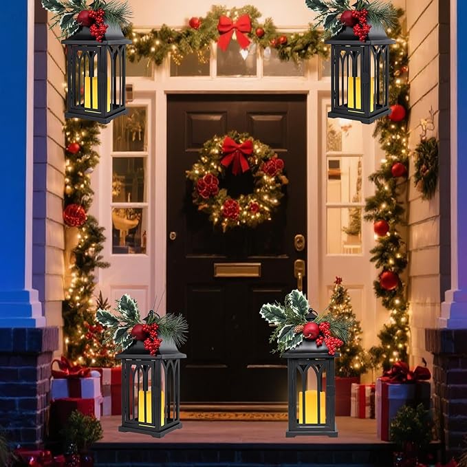 Christmas Decorative for Home, 15.7" Outdoor Large Lanterns Waterproof Christmas Decor Lanterns Decorative Hanging Lantern for Fireplace Table Centerpieces, Porch, Patio Black