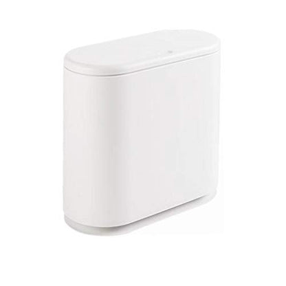 IEEK 12 Liter Rectangular Plastic Trash Can with Press Top Lid,White Modern Wastebasket Thin Trash Cans,3.2 Gallon Garbage Container Bin for Bathroom,Bedroom,Kitchen,Office and Powder Room