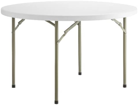 10 Pack! 48 Inches Round Heavy-Duty Granite White Plastic Folding Table, Kitchen Table Foldable Table Commercial Folding Table Picknick Table Bar Height Table Cover White Top Fold Up Table