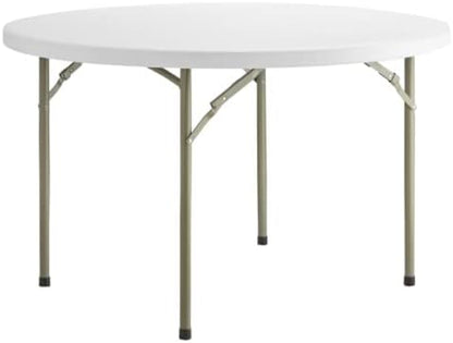 10 Pack! 48 Inches Round Heavy-Duty Granite White Plastic Folding Table, Kitchen Table Foldable Table Commercial Folding Table Picknick Table Bar Height Table Cover White Top Fold Up Table