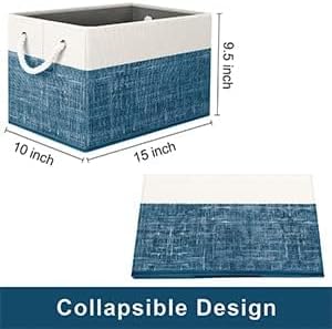 Fab totes Storage Bins [3-Pack], Foldable Storage Baskets for Organizing Toys, Books, Shelves, Closet, Large Storage Box with Rope Handles, Sturdy Organizer Bins, White & Blue