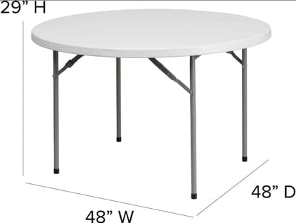 10 Pack! 48 Inches Round Heavy-Duty Granite White Plastic Folding Table, Kitchen Table Foldable Table Commercial Folding Table Picknick Table Bar Height Table Cover White Top Fold Up Table