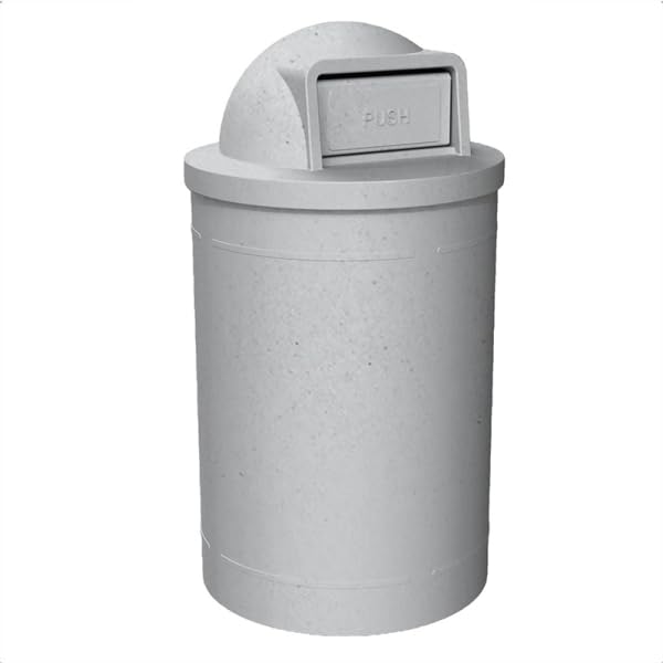 55 Gallon Circle 100% Recycled Plastic Heavy Duty Outdoor Trash Can with Push Open Dome Lid and Internal Liner | Great for Schools and Businesses - Light Granite
