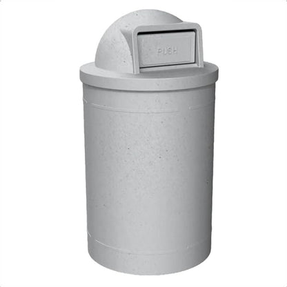 55 Gallon Circle 100% Recycled Plastic Heavy Duty Outdoor Trash Can with Push Open Dome Lid and Internal Liner | Great for Schools and Businesses - Light Granite