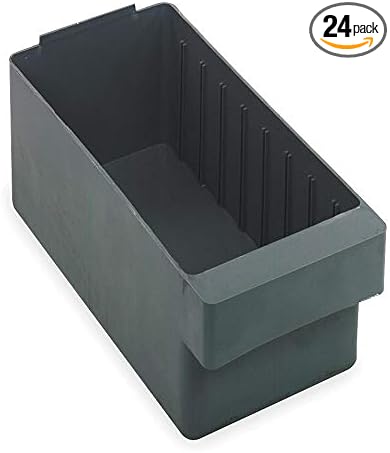 QUANTUM STORAGE SYSTEMS QED601GY Super Tuff Euro Heavy Duty Parts Organizer Gray Bins 12" L x 6" W x 5" H 24 Pack