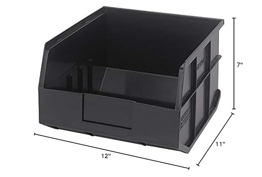Quantum Storage K-SSB425BK-3 3-Pack Stackable Plastic Shelf Bin, 12" x 11" x 7", Black