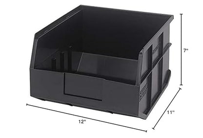 Quantum Storage K-SSB425BK-3 3-Pack Stackable Plastic Shelf Bin, 12" x 11" x 7", Black