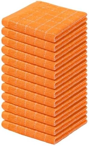 Homaxy 100% Cotton Terry Kitchen Dish Cloths, Ultra Soft and Absorbent Dish Towels for Kitchen, Perfect for Drying and Washing Dishes, 12 Pack, 12 x 12 Inches, Orange