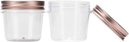 novelinks 4 oz Clear Plastic Jars with Rose Gold Lids – Small Round Refillable Storage Containers for Spices, Food, Crafts, and DIY Gifts – BPA-Free, Leakproof, 20 Pack