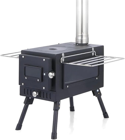 Wood Burning Stove, Portable Tent Stove for Heating, Compact,Outdoor,Courtyard,Camping,Winter,BBQ,Camp Cooking,Touring,Ice Fishing, Hunting,Include Chimney Pipes/Storage Bag(Steel)