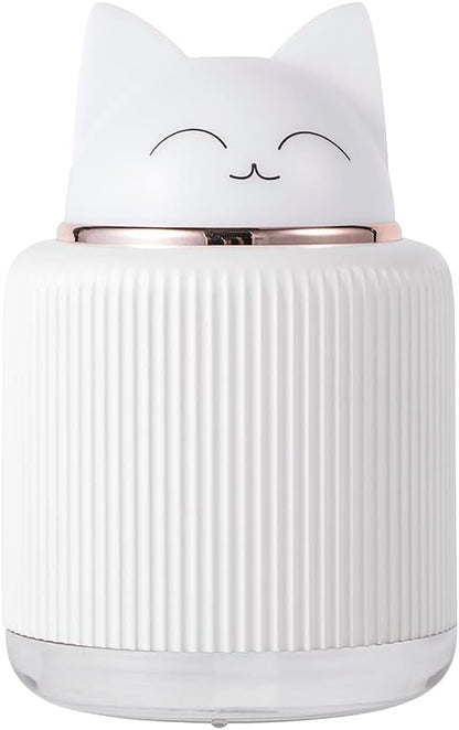 Mini Humidifier-Cute Cat Mist Humidifier for Kids Bedroom, Small Ultrasonic humidifier for Home Car Office with USB 2 LED Colors, Waterless Auto Shutoff, Quiet 300ml (Pink)