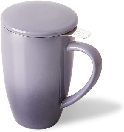 Sweejar Porcelain Tea Infuser Mug with Lid, 16 oz Teacup with Strainers for Loose Leaf Tea, Microwave and Dishwasher Safe Coffee Mug(Gradient Purple)