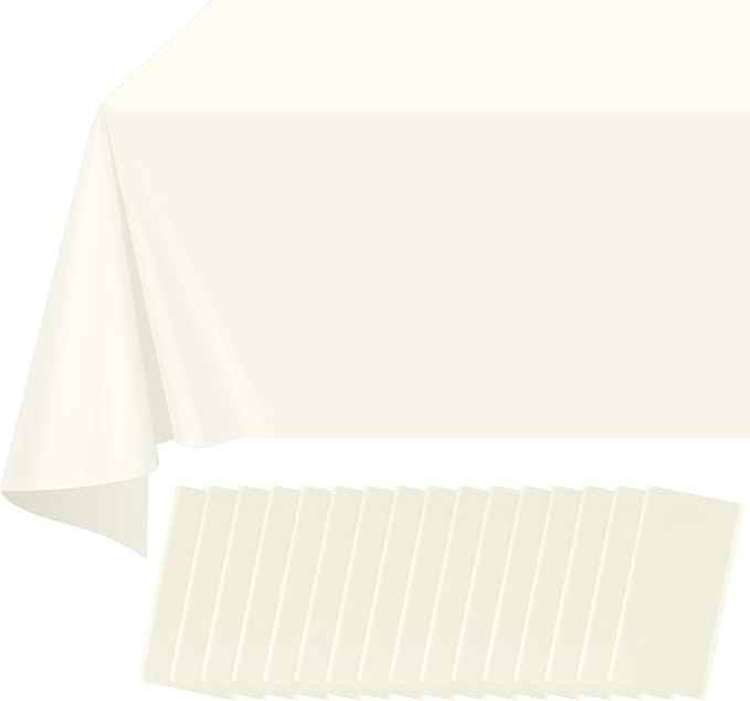 16 Pack Beige Plastic Tablecloth for Rectangle Tables, Premium Decorative Ivory Disposable Table Cloths for Parties, Rectangle Cream Party Table Cover for Birthday Wedding Baby Shower, 54x108 Inch