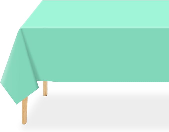 QIKSION Fresh Mint Plastic Table Cloth Disposable 2 Pack, 54 x 108 Inch Tablecloths for Party, Birthday, Rectangle Table Cover