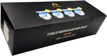 Lemonsoda Stemless Martini Glasses with Chiller - Set of 4 - Elegant Cocktail Glass Set with Server Bowl - Martini Gift Set for Margarita