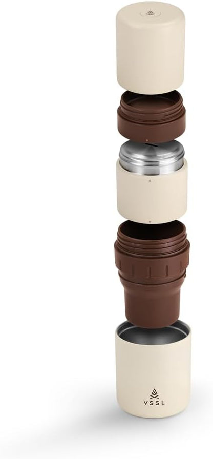Nest Pour Over Coffee Kit + Java G25 Grinder Gift Set, Contains Two 10 Oz Mugs, Splash Proof Lid, Pour Over Coffee Dripper, Java G25 Grinder and Storage Connector, Cream