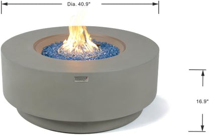 Elementi+ | Bundle Colosseo Gas Fire Pit Cast Concrete 40" Dia. Round Fire Table, Outdoor Fire Pit Electronic Ignition | Canvas Cover, Fire Glass and Burner Lid Included | Light Gray | Natural Gas