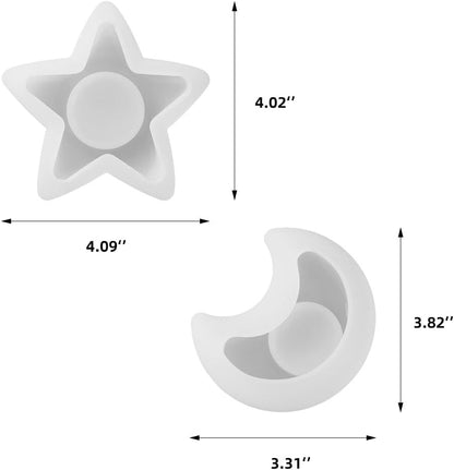 Bigebo Candle Holder Resin Mold, Star Moon Shaped Tealight Trinket Holder Silicone Mold for Art Craft Making Home Decor