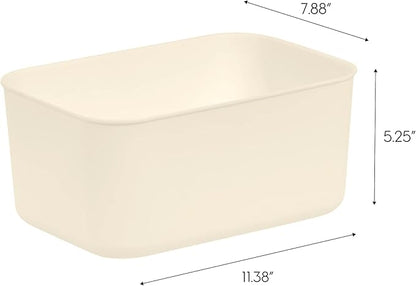 IRIS USA 7 Qt. Plastic Basket Storage Bins with Lids, Small, 4-Pack, Stackable Lidded Storage Organizer Bins for Kitchen, Bathroom and Bedroom, Off White