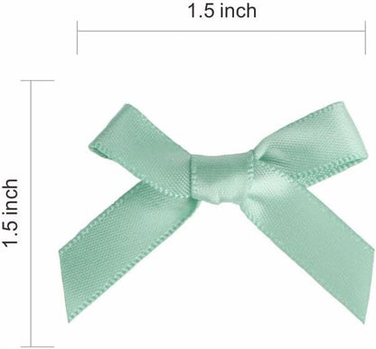 Meseey 100 Pcs 1.5 Inches Premade Craft Bows Self Adhesive Sage Green Satin Ribbon Bows for Treat Bags Gift Wrapping Basket Wedding Baby Shower Brithday Party(Sage Green)