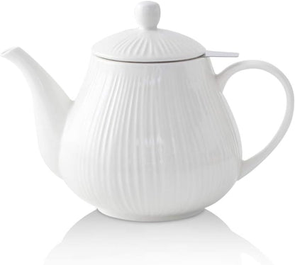 Koov Ceramic Teapot with Infuser, 40 ounce Tea Pot with Infuser for Loose Tea, Large Enough For 6 Cups, Tea Kettles, Non-Electric (Cream)