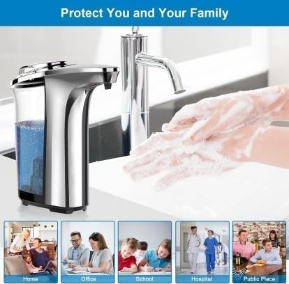 Automatic Soap Dispenser, Touchless Dish Soap Dispenser 17oz/500ml with USB Rechargeable Battery Infrared Sensor, 5 Adjustable Soap Levels, Liquid Hand Soap Dispenser (Silver, 17oz/500ml)