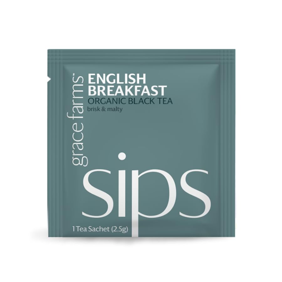 Grace Farms Organic English Breakfast Black Tea, (100 Enveloped Pyramid Sachets w/String & Tag) | Fairtrade & Kosher |Gives Back 100% of Profits