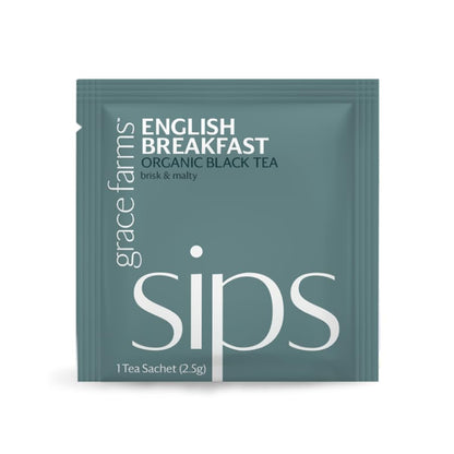 Grace Farms Organic English Breakfast Black Tea, (100 Enveloped Pyramid Sachets w/String & Tag) | Fairtrade & Kosher |Gives Back 100% of Profits