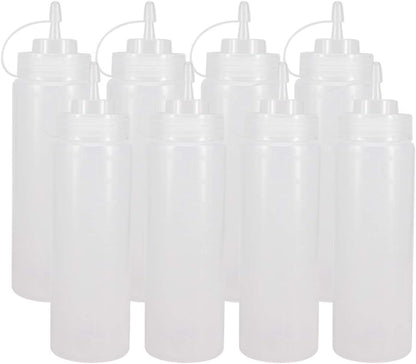 8 Pack 16-Ounce Plastic Squeeze Bottles for Food, Crafts, Art, Multi Purpose Set of 8 with extra 8 Chalk Labels and 1 Pen