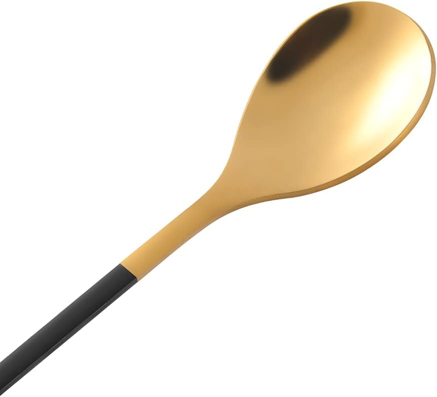AnSaw Elegant Black & Gold Leaf Espresso Spoons - 10-Piece, 4.7" Mini Stainless Steel Coffee & Dessert Tea Spoons