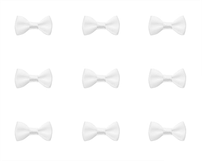 Tupalizy Mini Satin Ribbon Bows Small Craft Sewing Fabric Bows for Christmas Decoration Bow Ties Scrapbook Gift Bags Boxes Greeting Invitation Cards Wedding Party Favor, 20x10mm, 50PCS (White)