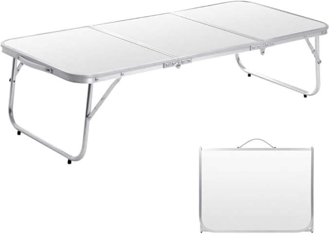 Moosinily Small Camping Table 35.2 inch Folding Picnic Table Foldable Low Camp Table Portable Short Aluminum Outdoor Floor Short Beach BBQ White 35.2×15.7 inch