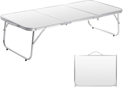 Moosinily Small Camping Table 35.2 inch Folding Picnic Table Foldable Low Camp Table Portable Short Aluminum Outdoor Floor Short Beach BBQ White 35.2×15.7 inch