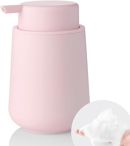 YAUKPH Matte Light Pink Foaming Hand Soap Dispenser Plastic 11 oz - Modern Minimalist Style for Bathroom & Kitchen Countertop Refillable