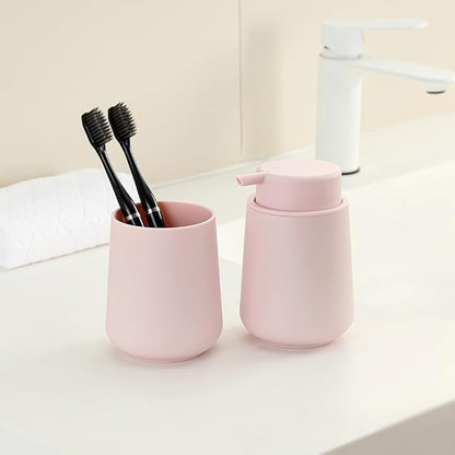 YAUKPH Matte Light Pink Foaming Hand Soap Dispenser Plastic 11 oz - Modern Minimalist Style for Bathroom & Kitchen Countertop Refillable