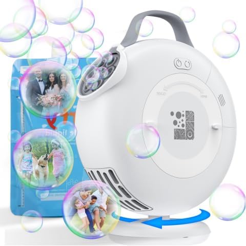 Bubble Machine, Automatic Bubble Blower for Kids Toddlers, 8000+ Bubbles Per Minute, 90° 200° Oscillating Electric Plug-in or Batteries Bubble Maker Toys for Outdoor Birthday Party - Light White