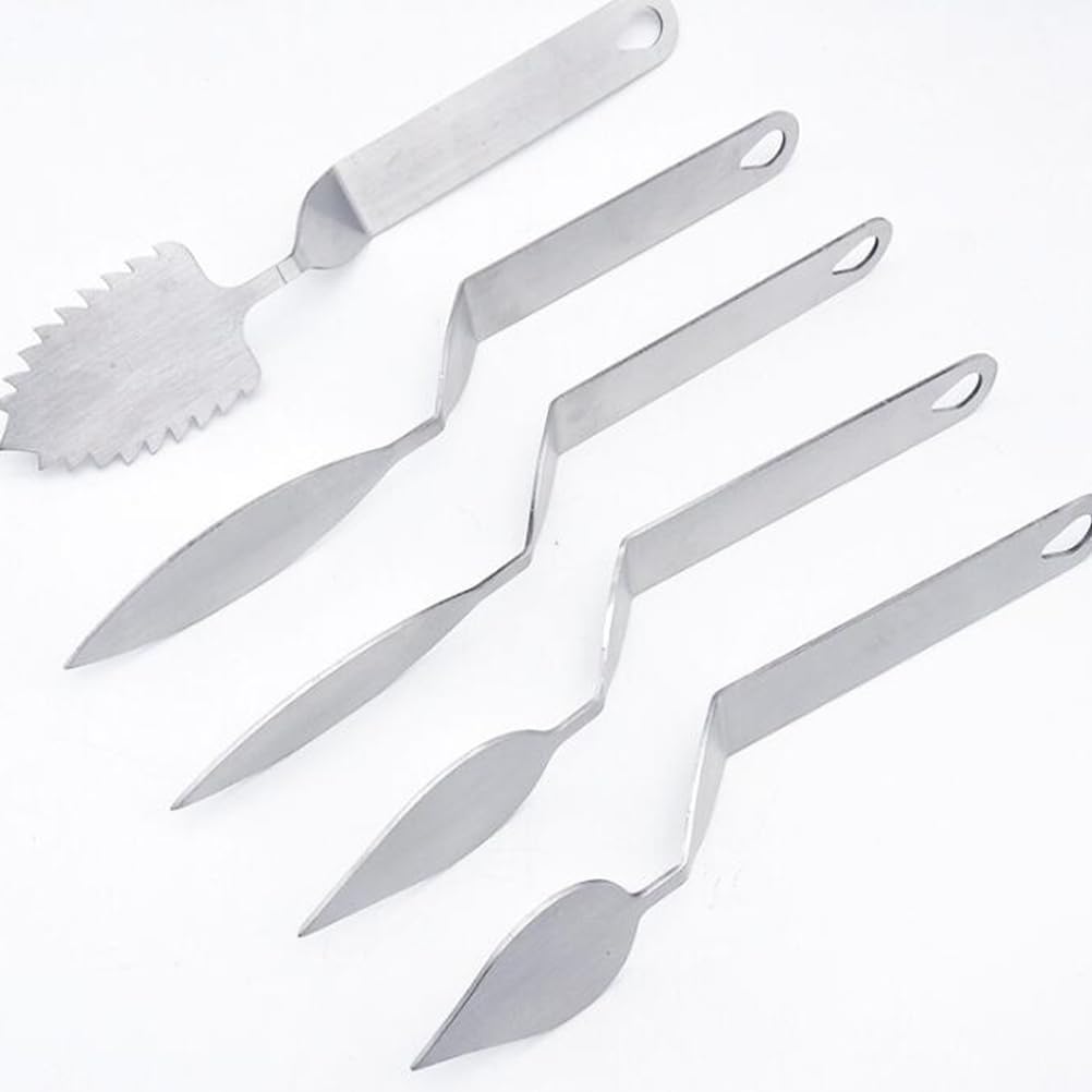 Pretyzoom Cake Cream Spatula, 5 Shapes Stainless Steel Frosting Baking Tool, Icing Oil Painting Spatula, Cake Decorating Tool