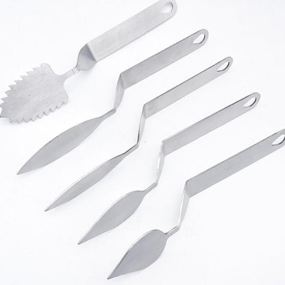 Pretyzoom Cake Cream Spatula, 5 Shapes Stainless Steel Frosting Baking Tool, Icing Oil Painting Spatula, Cake Decorating Tool