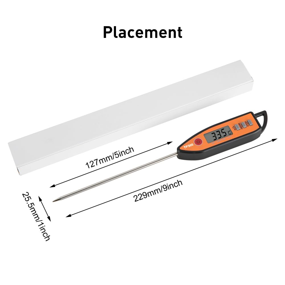 Wisebee Digital Meat Thermometer, Instant Read, ℃/℉ Switch, Long Stainless Steel Probe, Battery Powered, Food Thermometer for Cooking, Baking, Steak