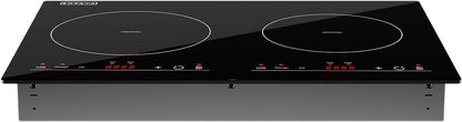Empava Electric Stove Induction Cooktop Horizontal with 2 Burners in Black Vitro Ceramic Smooth Surface Glass 120V, 12 Inch