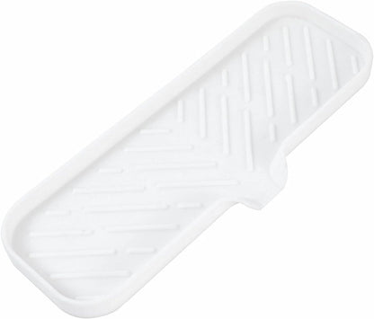 Silicone Bathroom Soap Dishes with Drain Spout-Bathroom and Kitchen Sink Organizer,Sponge Holder,Dish Soap Tray,Perfect for Dispenser,Scrubber,Bottle,Cup on Sink or Counter-White 12"×4"
