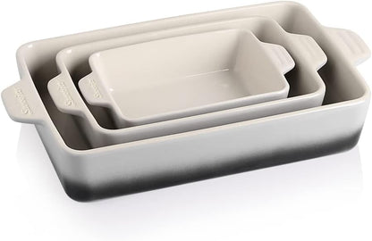 Sweejar Ceramic Bakeware Set, Rectangular Baking Dish for Oven Lasagna Pans for Cooking, Kitchen, Cake Dinner, Banquet and Daily Use, 11.8 x 7.8 x 2.76 Inches of Casserole Dishes (Gradient Gray)